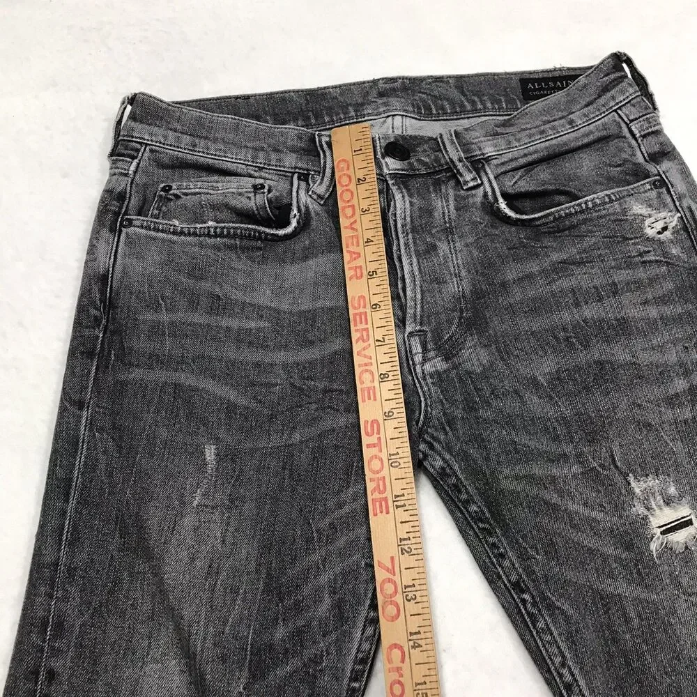 ALL SAINTS Raveline Cigarette Jean Men 30x32 Gray Distress Taper Stretch Denim